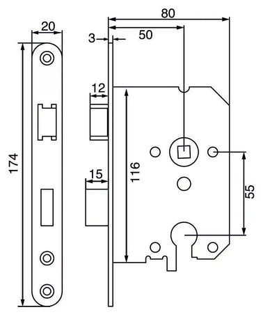Zylinderschloss PC55 für Tag und Nacht mit schwarzer Frontplatte