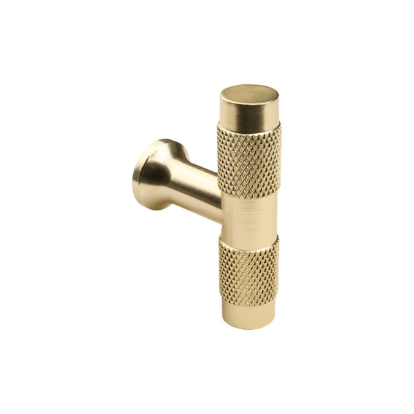 Schrankknopf Modell T, gerippt, mattgold, 50 mm