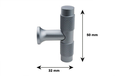 Schrankknopf T-Modell, gerippt, anthrazit, 50 mm