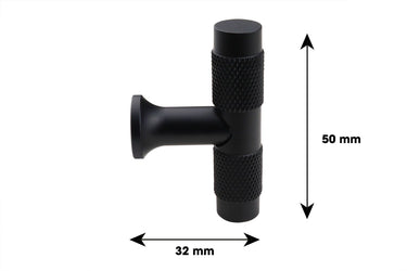 Schrankknopf Modell T, gerippt, schwarz, 50 mm