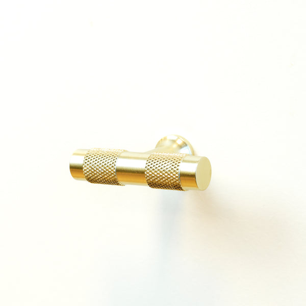 Schrankknopf Modell T, gerippt, mattgold, 50 mm