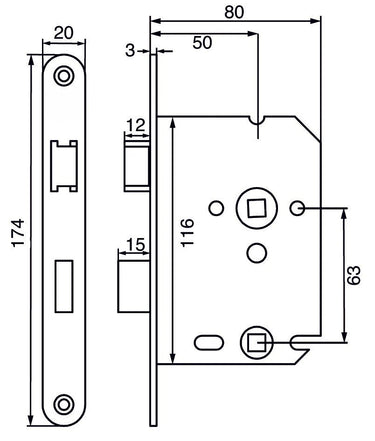 WC-Schloss WC63/8 mit schwarzer Frontplatte